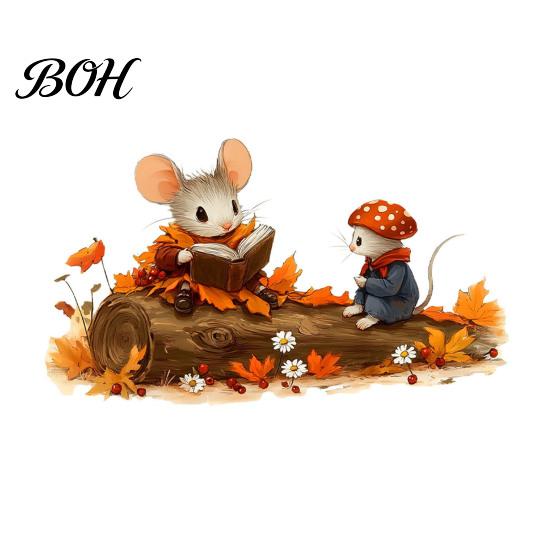 Autumn Theme Party Supplies Mouse Wall Stickers, Waterproof PVC Retro Fairy Tale Decals, Removable Peel Pastoral Style Stickers And Stick Decals