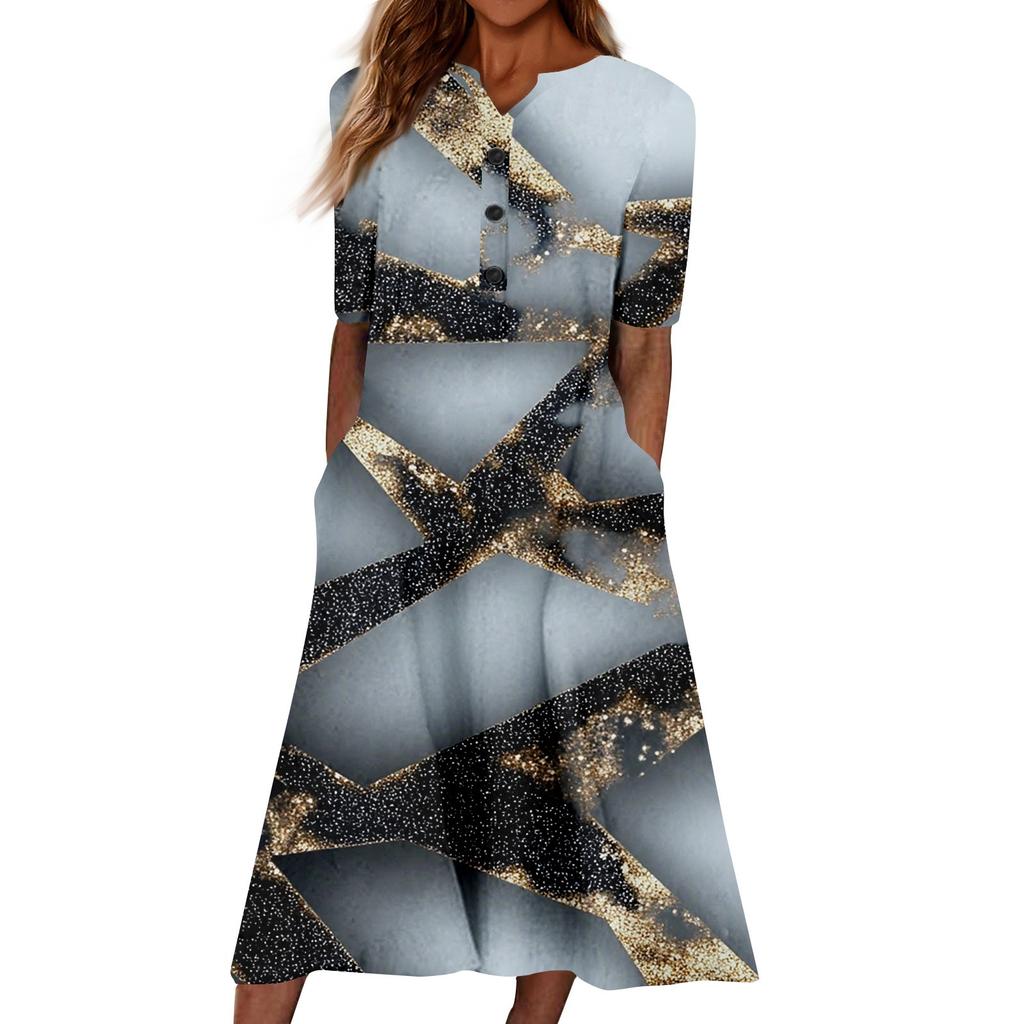 Damen Sommer Casual Floral (Gradient) Bedrucktes Kurzarmkleid