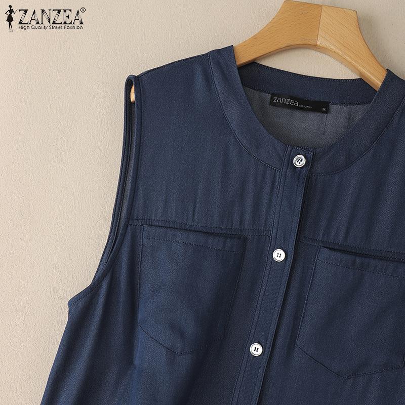 ZANZEA Women Casual Round Neck Summer Sleeveless Lace Patchwork Tank Tops