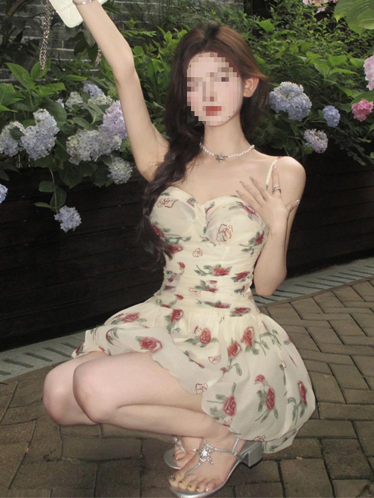 Summer Floral Pleated Spaghetti Strap Dress - Sexy, Sweet, and Waist-Cinching