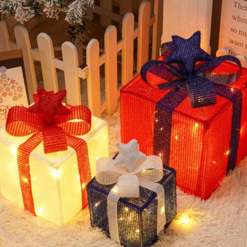 3Pcs Christmas Glowing Decoration Lighted Gift Boxes Set Navidad 50 LED Christmas LED Lights Box Present Boxes Ornament Luminous