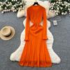 Herbst Winter Damen Marke Designer Laufsteg Partykleider Langarm Strickpullover Lang Maxi Pullover Robe