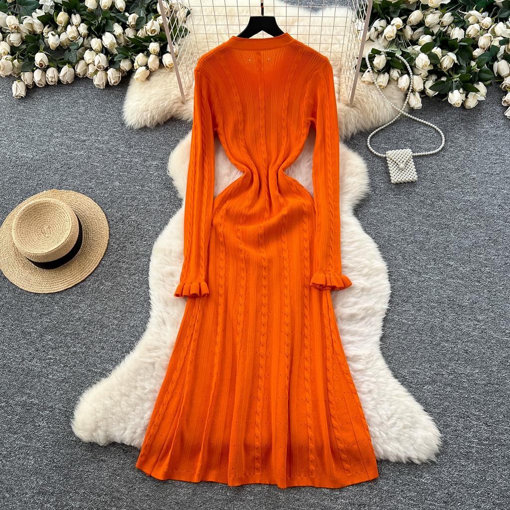 Herbst Winter Damen Marke Designer Laufsteg Partykleider Langarm Strickpullover Lang Maxi Pullover Robe