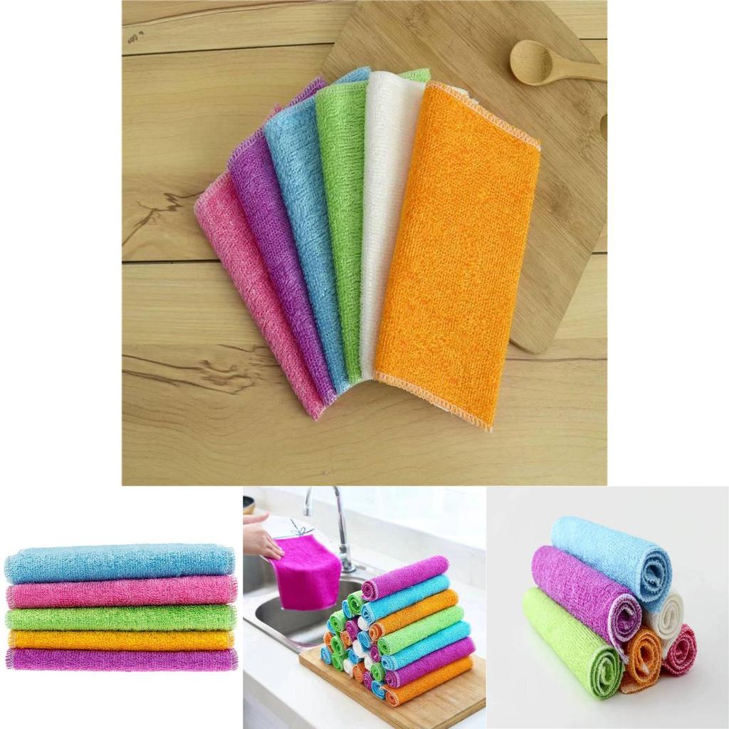 Fiber Double Layer Dish Towel With Oil Resistant Absorbent Non Shedding For Kitchen Cleaning