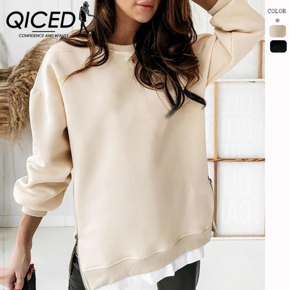 

QICED женские модные повседневные осенне-зимние однотонные толстовки с капюшоном и длинными рукавами с принтом