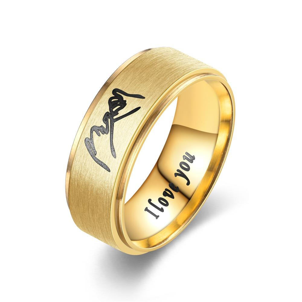 Finger Ring Men Women Engagement Wedding Band Fashion Zircon I Love You Engraved Comfort Fit
