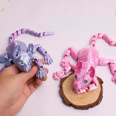 3D Tištěná Kočka Sphynx Zvířata Hračka Realistická Bezsrstá Figurka Kloubová Kočka Fidget Hračka pro Milovníky Koček Sběratel Domácí Dekorace