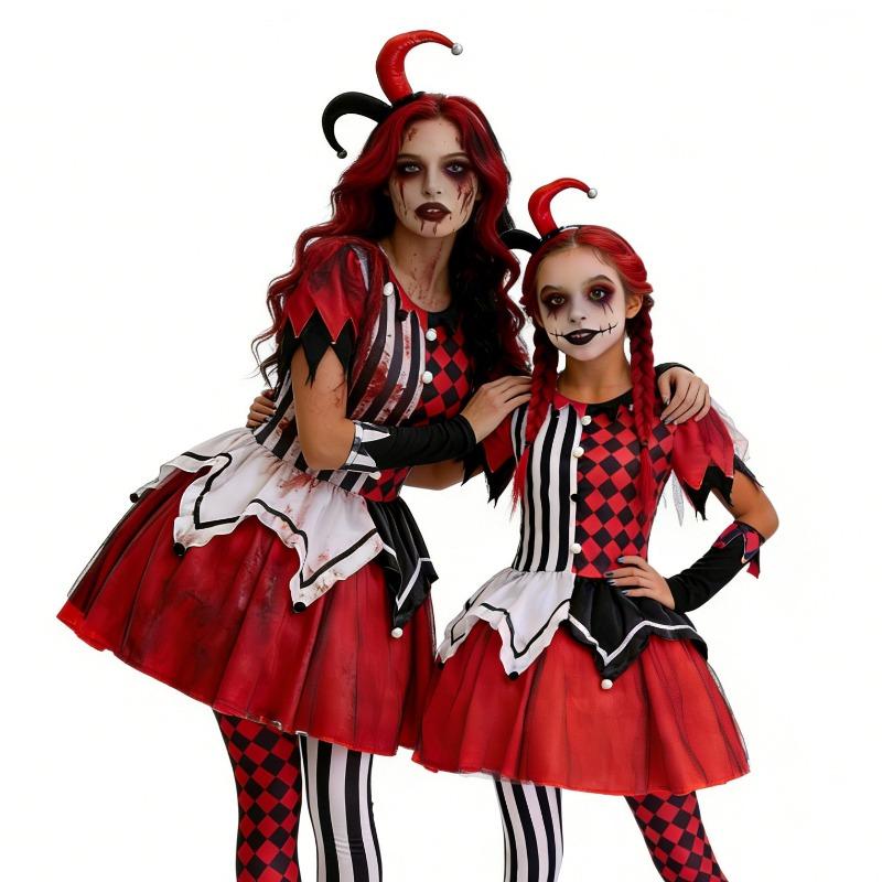 Halloween, Kids Clown Cosplay Costume Parent-Child Costume Circus Soul Clown Adult Suit