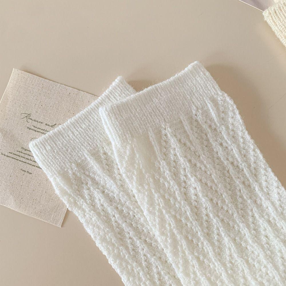 New Knitted Hollow Calf Socks Breathable Warmth Stacked Long Tube Socks Casual Harajuku Street Mid Tube Socks Women Girls