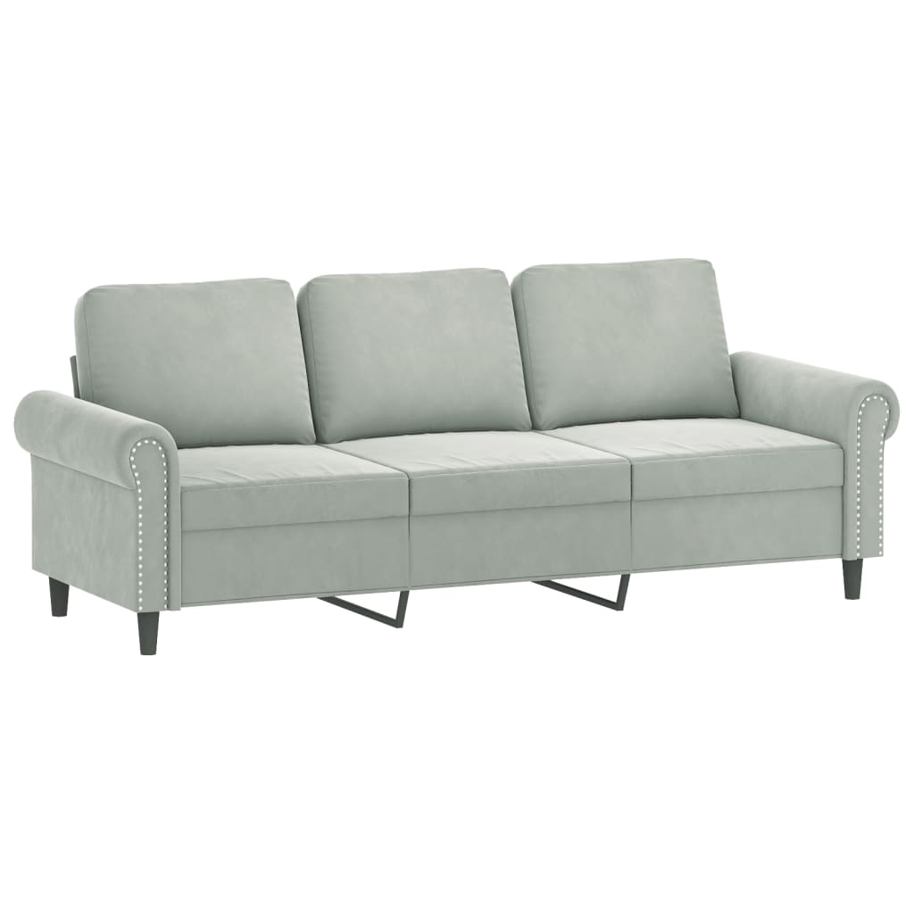 Vidaxl 3-Seater Sofa With Cushions, Light Gray, 180 Cm, Velvet