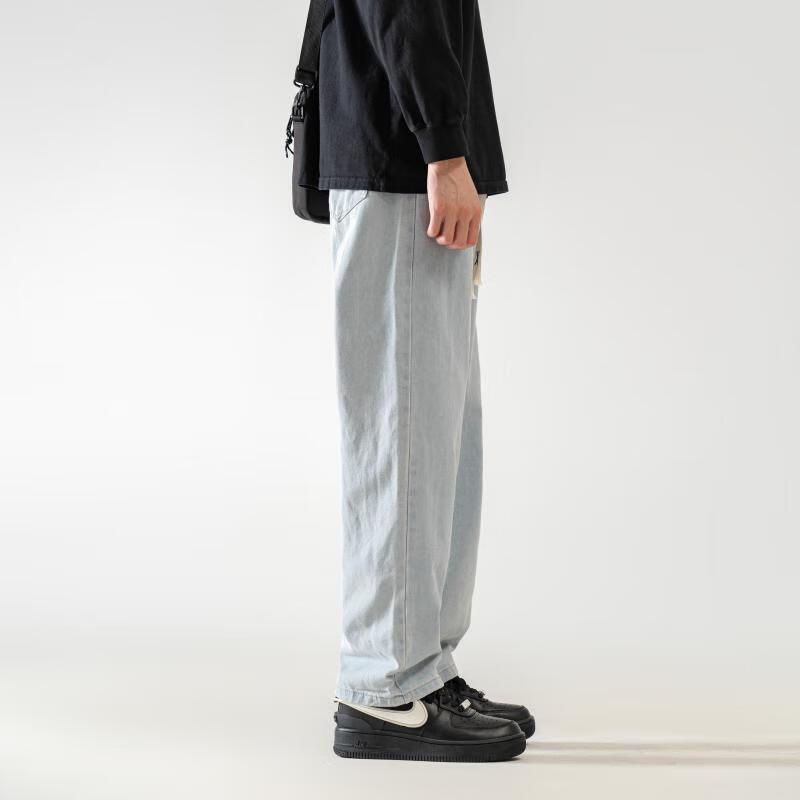 Dingfengbaoluo Men's Washed Retro Straight-Leg Jeans