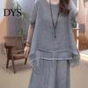 Blouse Pants Set 2 Pcs/Set Women Top Round Neck Half Sleeves Irregular Hem Dating Outfit Wide Leg Elastic Waist Trousers Daily Leisure Pantsuit