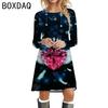 New Valentine's Day Style Dress 3D Colorful Heart-shaped Printed Dress Fashion Lady Spring Long Sleeve O-Neck Casual Dress