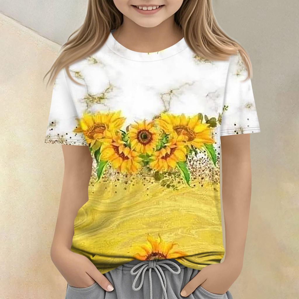 Children's Printed Round Neck Short Sleeved Casual T-shirt