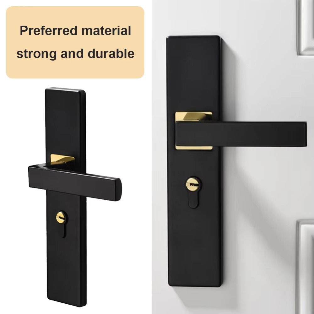 Silent Door Handle Lock Keys Set Square Bedroom Door Lock  Interior Exterior Doors