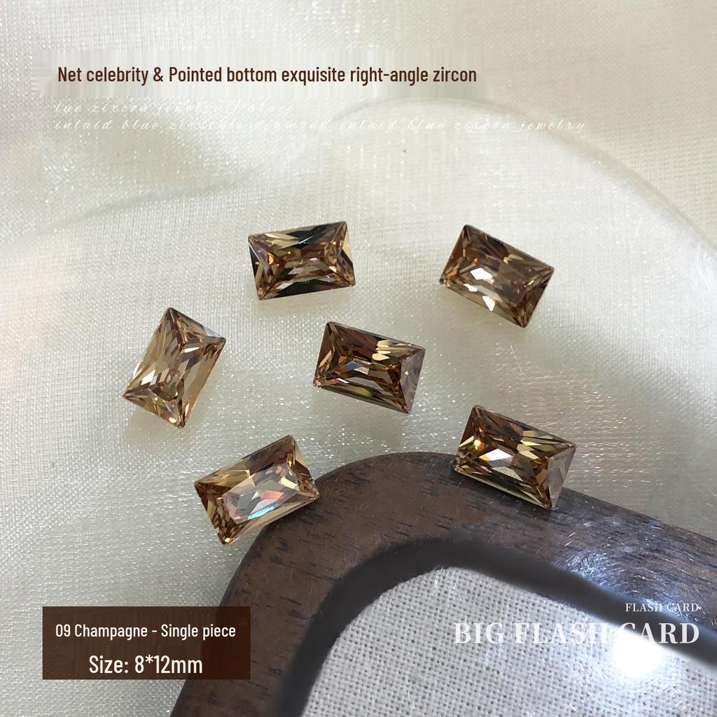 Champagne Rectangle Zirconia Nail Art Decorations - Sparkling White Pointed Ice Sugar Diamonds DIY Nail Accessories