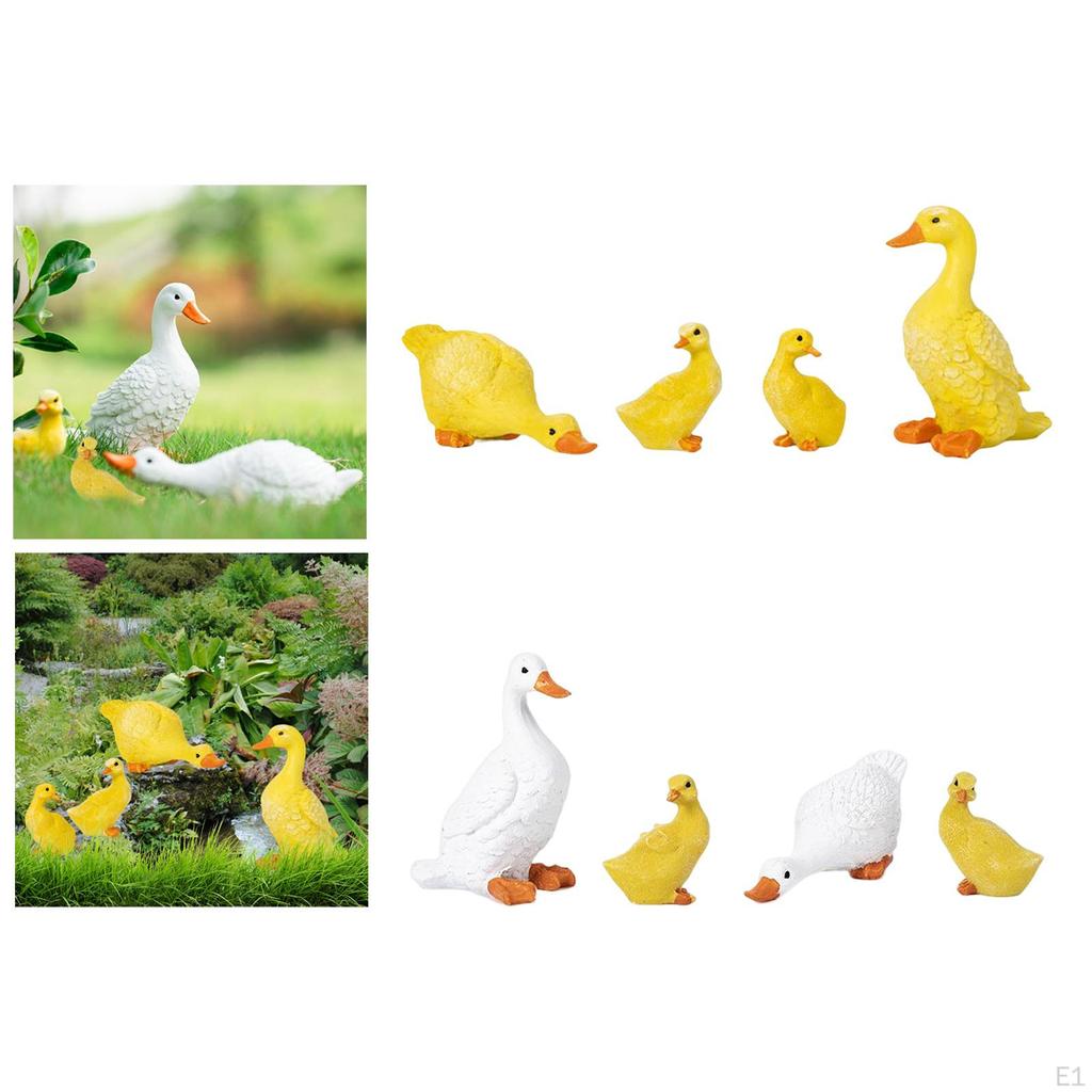 4 Pieces Funny Duck Statues Fairy Figurines, Decor Sculptures for Pond Backyard Outdoor Indoor