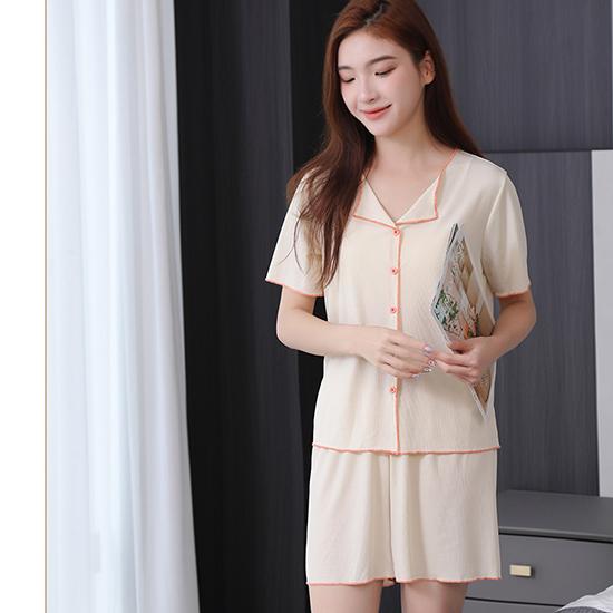 

Женские пижамы, летние шорты с короткими рукавами из ледяного шелка, кардиган, летняя тонкая домашняя одежда, весенне-осенние комплекты свободного кроя домашнего костюма XL абрикосовый