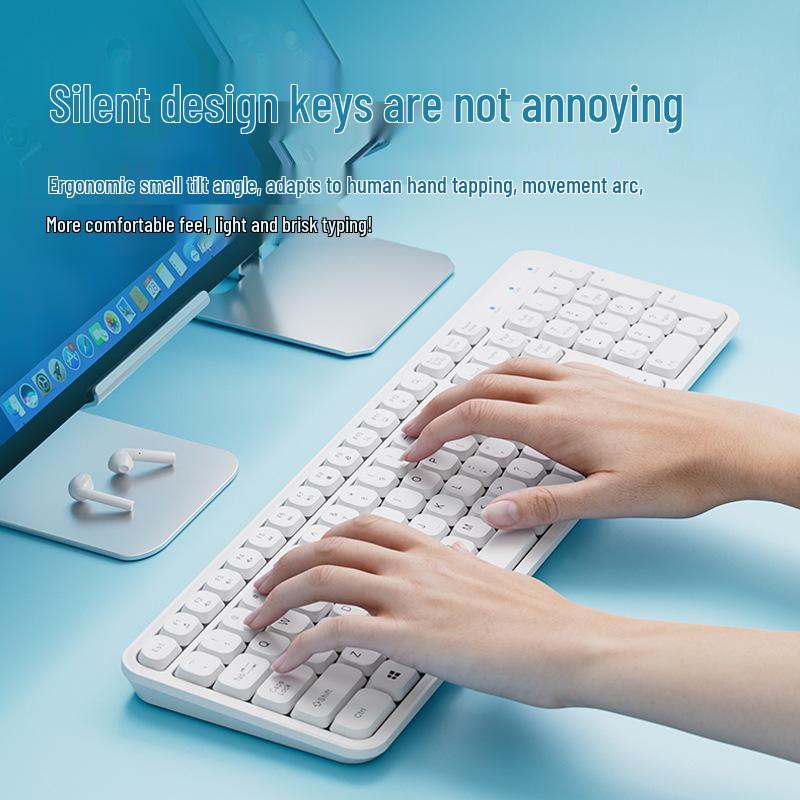 Silent Wireless Keyboard and Mouse Set for Office - White