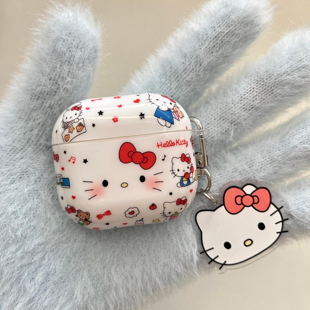 Cute Cartoon Doodle Bow KT Cat AirPods 4 Case Compatible with AirPod 3 Apple Pro Earphone Cover
