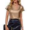 V-Ausschnitt Chiffonbluse Kurzarm Locker sitzendes Hemd