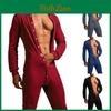 Male Men Homewear Jumpsuit Pajamas Solid Color Long Sleeve Comfortable Button Leisure Sleepwear Men Rompers Nightwear