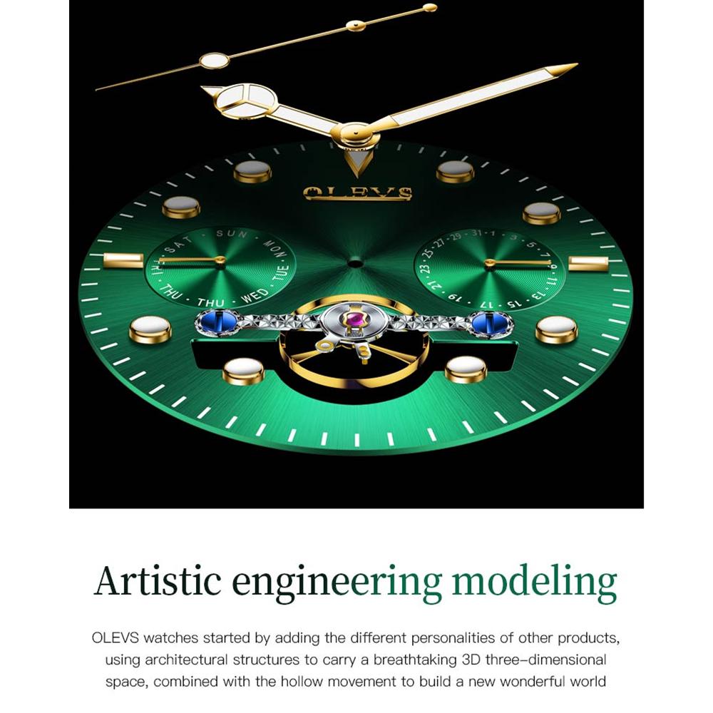 OLEVS Men's Skeleton Automatic Mechanical Watch Date Display Stainless Steel Business Men's Watch