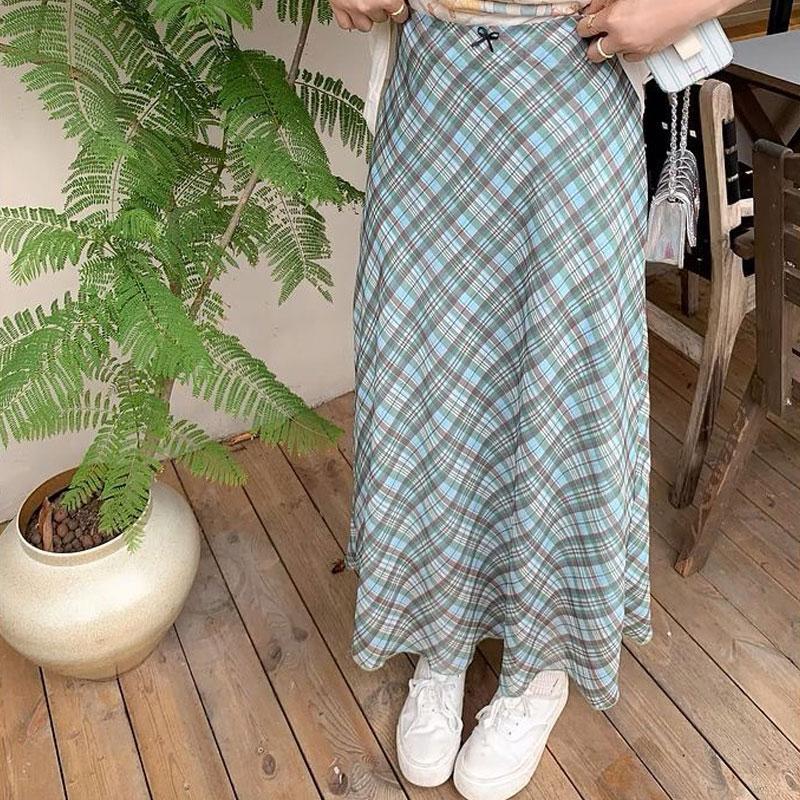 

Women s High Waist Plaid Check A-Line Maxi Skirt S зелёный