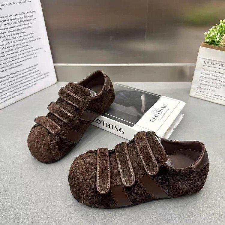 Flat Bottom Matte Big Head German Training Shoes Women's New 2025 Fashion Retro Versatile Casual Velcro Sports Single Shoes Autumn