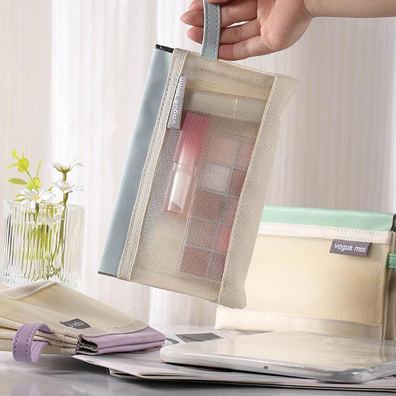 Pu Mesh Self-Closing Bag Internal Three Layer Lipstick Makeup Storage Bag Woman Key Jewelry Digital Organizer Portable Pouch