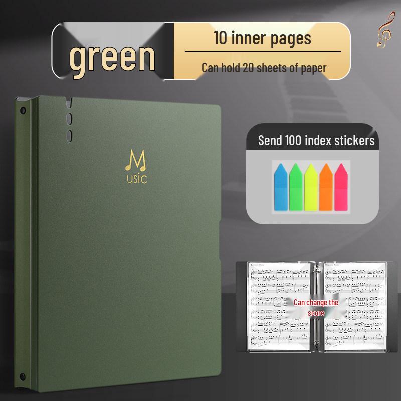 Black Non-Reflective Sheet Music Clip & Folder for Piano and Drum Stands with Transparent Insert Pages