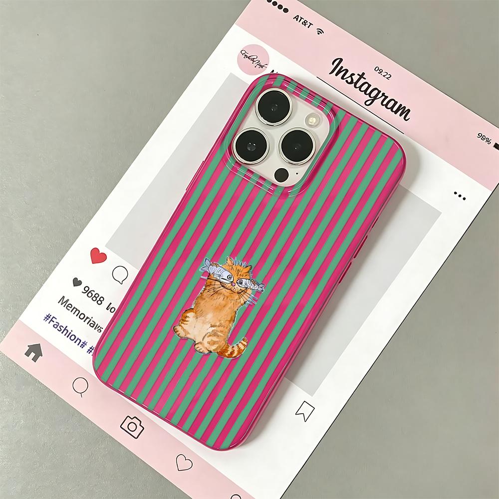 Striped Orange Cat Soft Phone Case For Iphone 17 15 16 14 Plus 13 Pro Max 12 11 17Air Funda Coque Anti-Slip Phone Cover