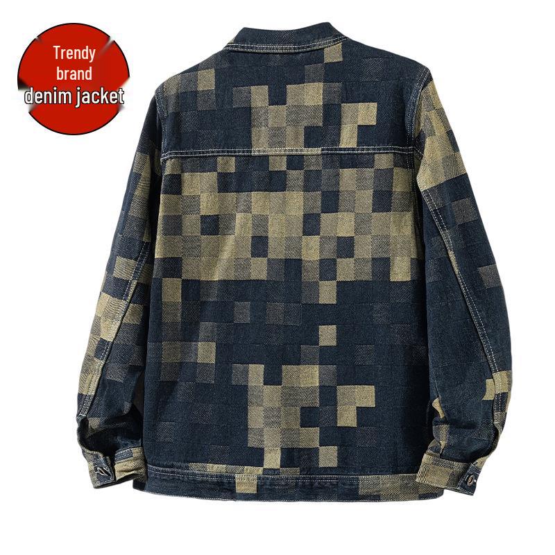 2025 Men's Retro Plaid Denim Jacket - Autumn/Winter Collection: Casual Loose-Fit Workwear Top