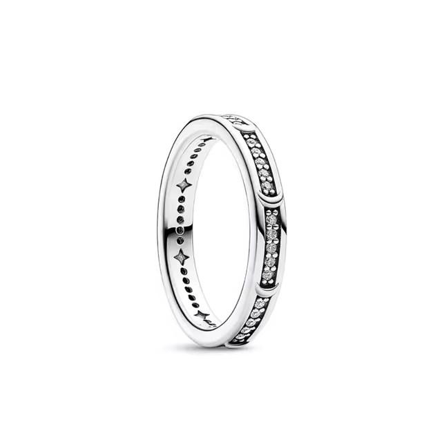 925 Silver Ring Women Star Moon Galaxy Pattern Fashion Jewelry Romantic Valentine's Gift Engagement Party Trendy Gift