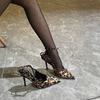 2025 New French Style Niche Design Sense Thin Heel Pointy Head After Empty Mouth Sexy Leopard Print Retro High Heels Women