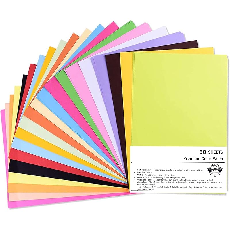 Ofixo (Pack Of 50 Sheets) Colour Printing Papers/Art And Craft Paper / A4 Sheets Double Sided Coloured Mix (Assorted) 10