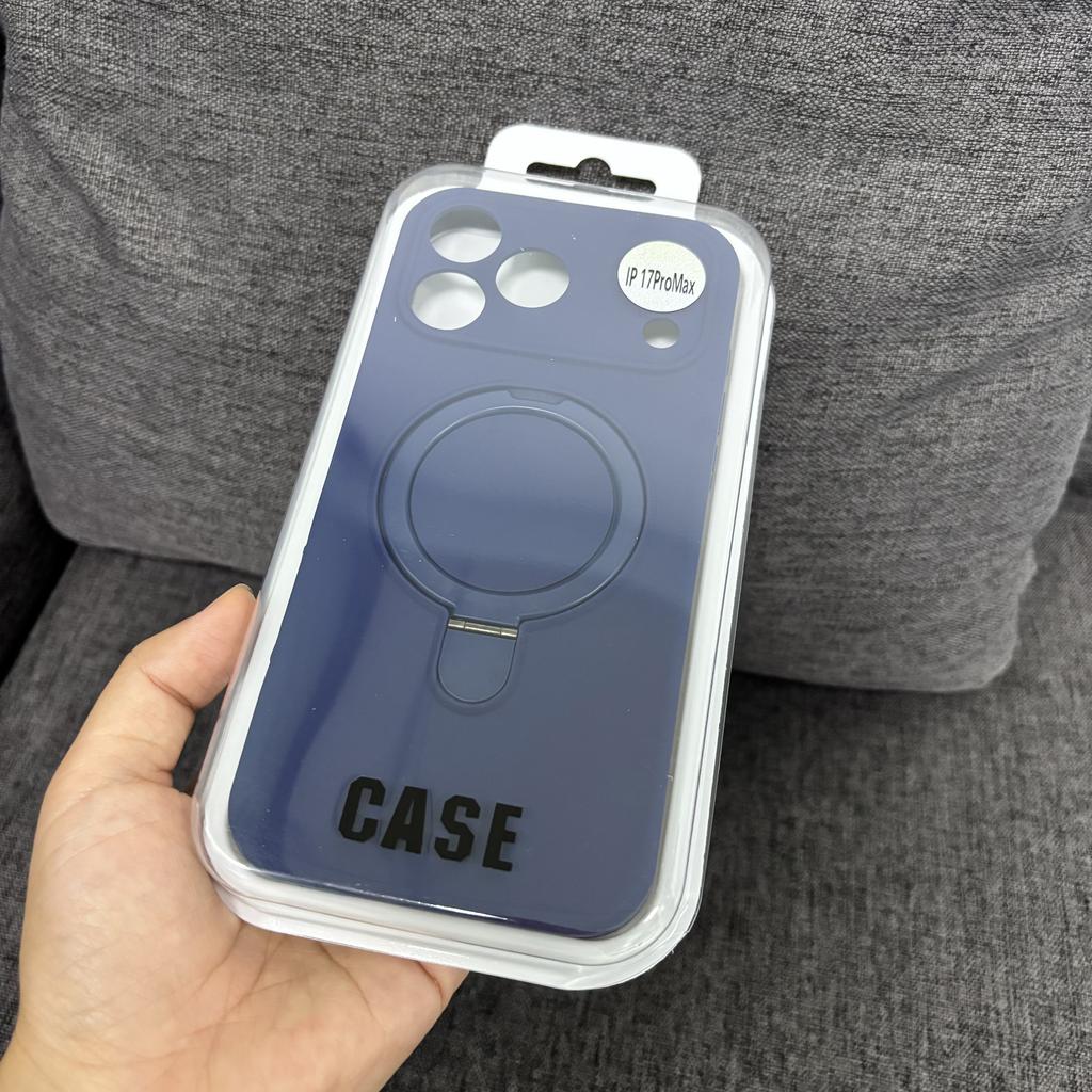 Liquid Silicone Case For Iphone 17 16 15 14 13 12 11 Pro Plus Max Air Magsafe Metal Stand Lens Full Protection Fine Grip Cover