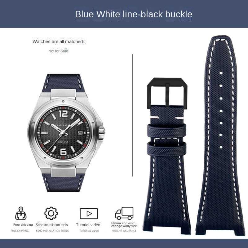 Curea de ceas din piele și nailon cu bază Pentru seria IWC Engineer IW500501 IW378507 IW323601 Curea de ceas pentru bărbați 28mm Decupaj Brățară din pânză