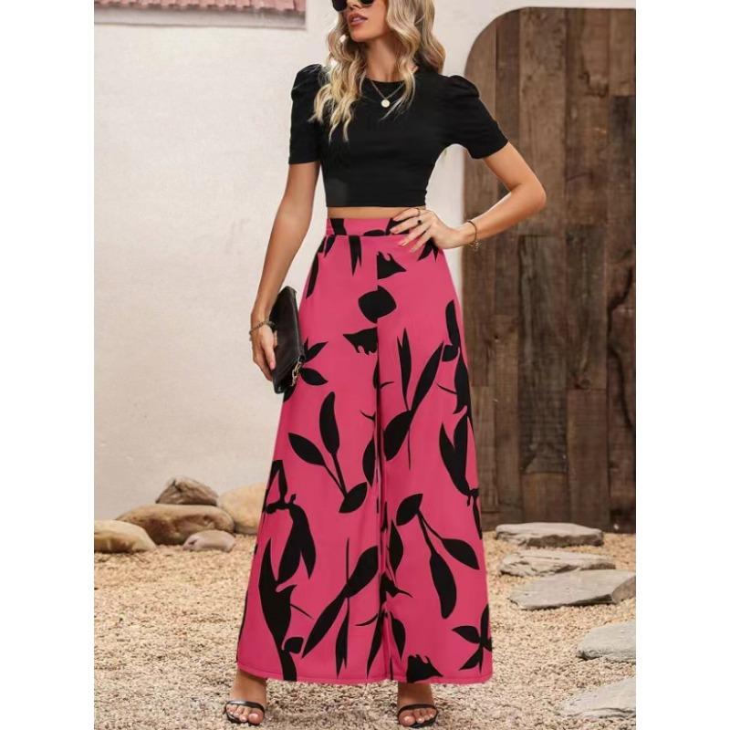 Women's Street Trousers New Spring Summer Fashion Printed High Waist Straight Casual Wide Leg Pants Loose Harem Pants