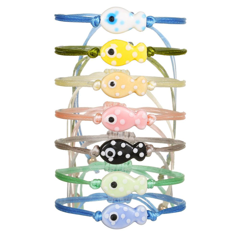 Small fresh adjustable multi-color spotted ceramic fish bracelet hand-woven versatile cute cartoon bracelet for women