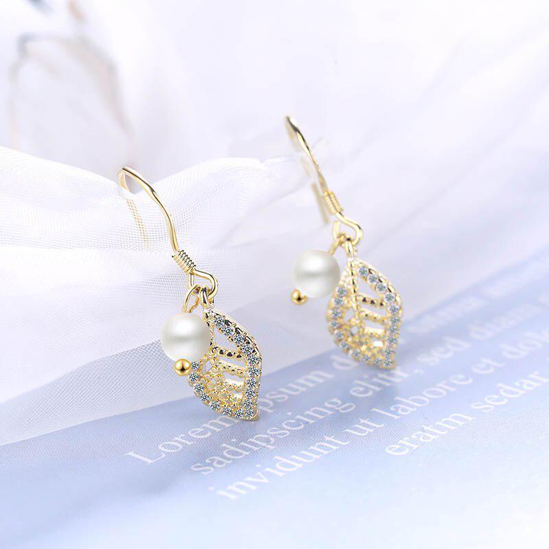 Trendy Pearl Earrings for Women Jewelry Female Ear Drops Gold Colors Leaf Plant Fashionable Gifts Party