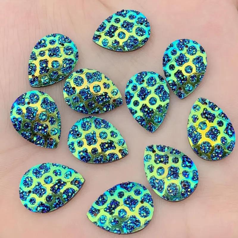 13*18mm Water Drop Resin Gems Stone For Bead Work Flat Back Tigrina Sew On Rhinestones With 2 Holes 40Pieces/lot -A53