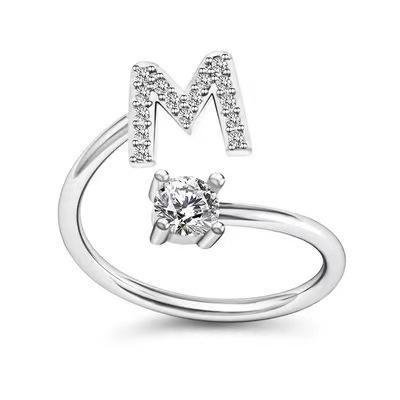 Zirkon Anfangsbuchstabe A-Z Buchstabenringe für Frauen Mädchen Verstellbarer offener Ring Name Alphabet Weiblich Hochzeit Modeschmuck Geschenk