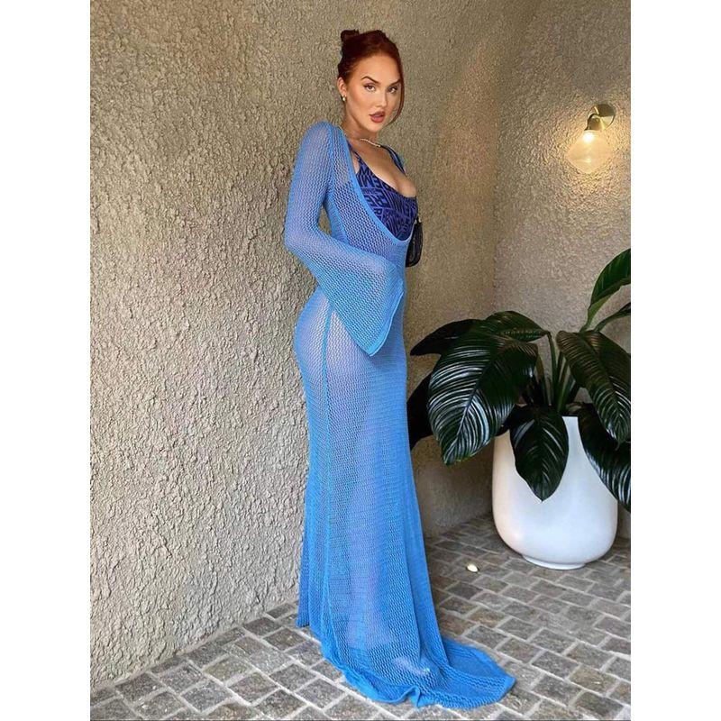 Western Style Sexy Backless See-through Mesh Beach dress Sexy Perspective Mesh Dress