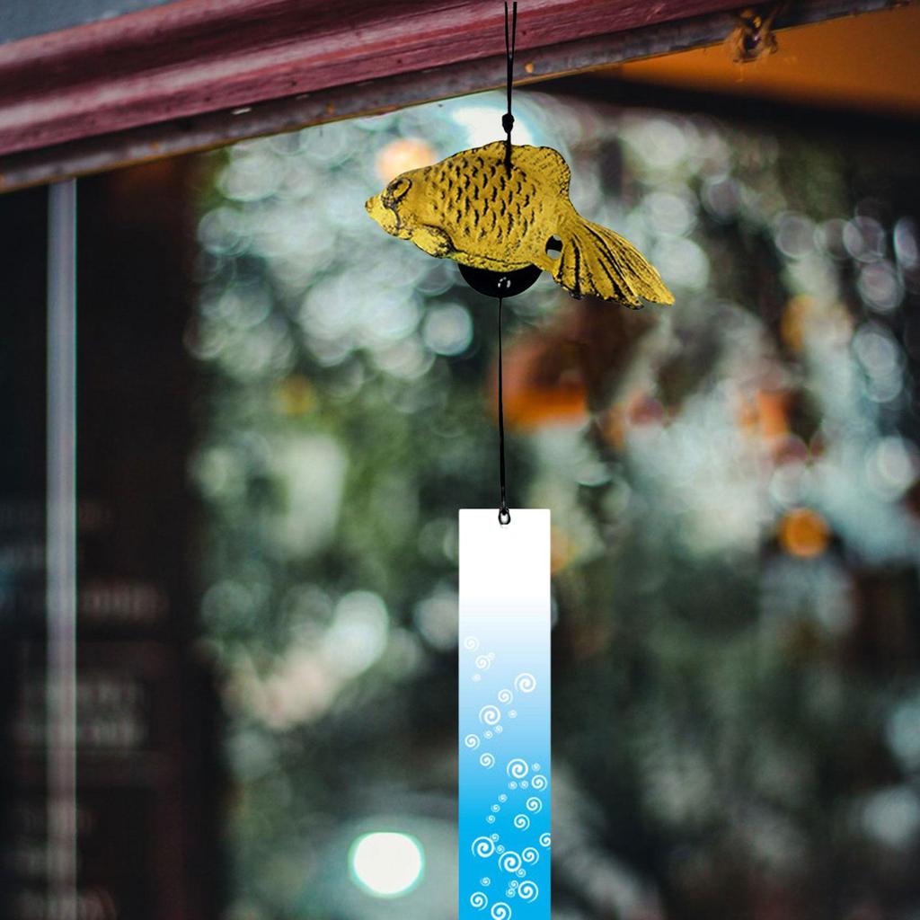 Cast Iron Wind Chime Goldfish Bless Bell Pendant Memorial Sympathy Small Wind Chime for Outside Balcony Patio Room Indoor