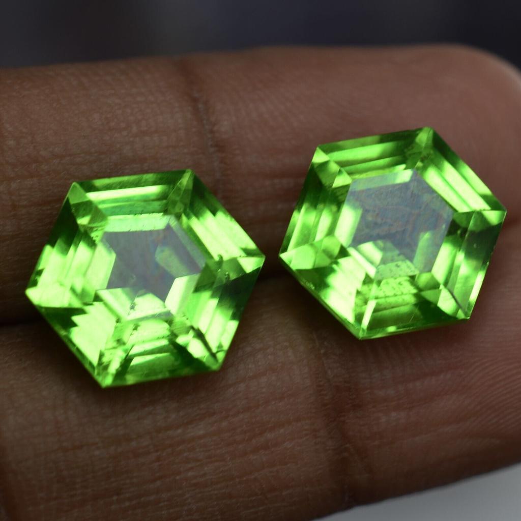Pair Of 18.25 Ct NATURAL Green Peridot CERTIFIED Fancy Cut Loose Gemstone AAA