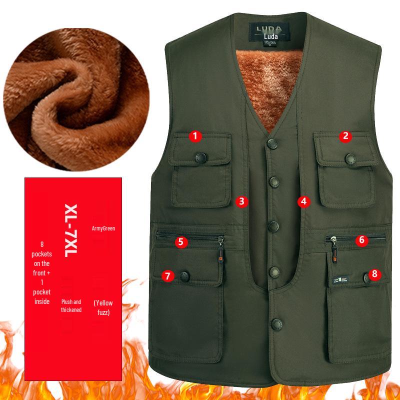 Herren Winter Plus Samt Warme Weste, Verdickt mit Großen Taschen, Übergröße für Mittleren Alters, Ältere und Übergewichtige Personen bis 8XL