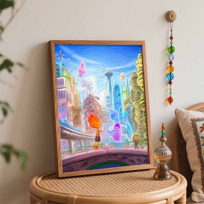 Disney oil painting Elemental city love art handmade diy painting home decoration gift