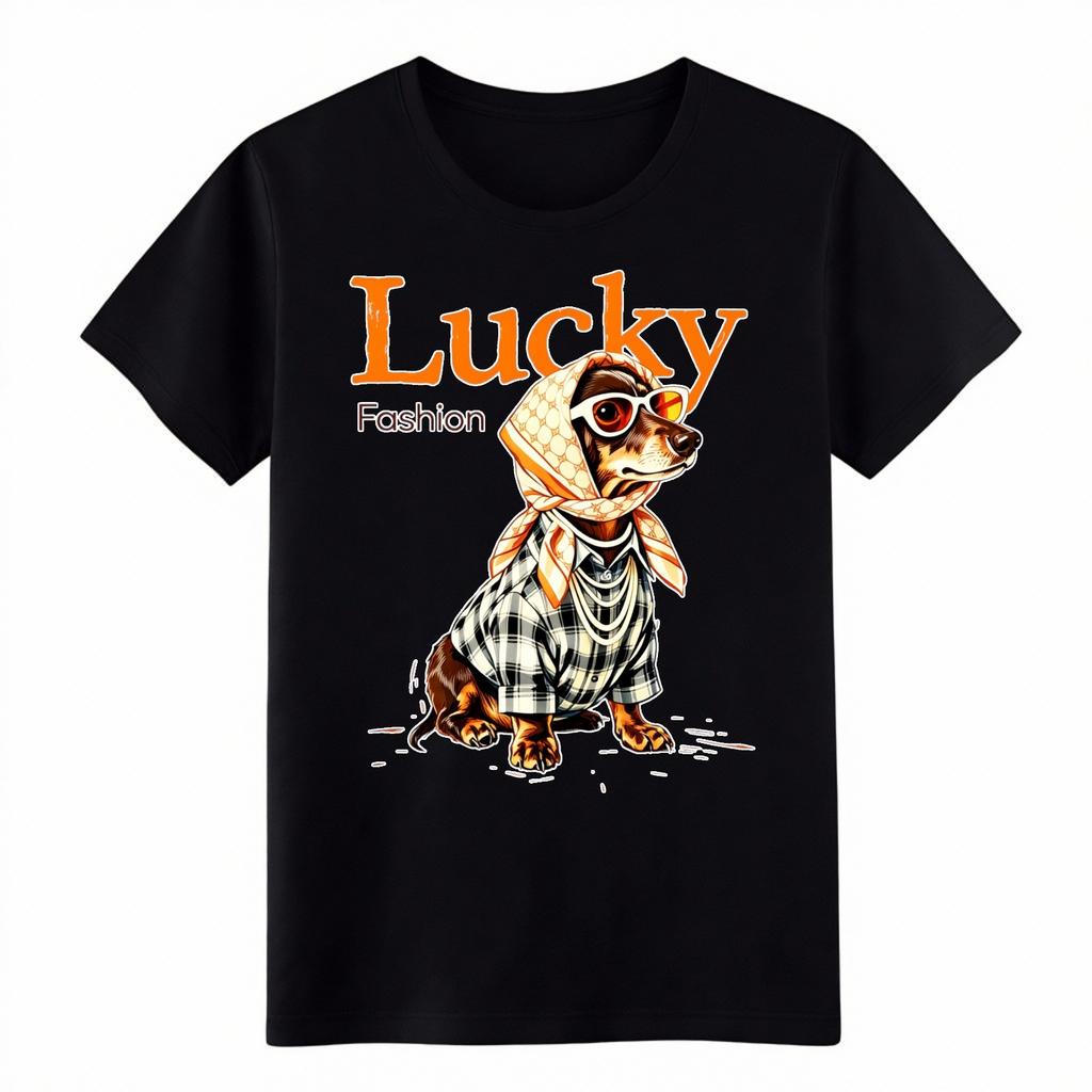 Lucky Fashion Stylish Dachshund With Sunglasses Scarf Pet Graphic Unisex T Shirt