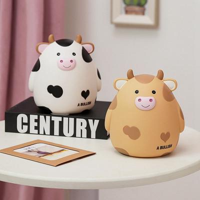 16cm Desktop Piggy Bank Children Cute Cow Piggy Bank Coin Saving Box Jar Coin Organizer Storage Box Decorative Coin Deposit Tank